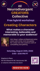 Creating Characters Workshop on Saturday, August 30th from Neurodivergent Creators Collective